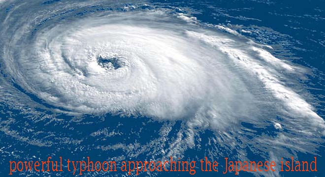 A powerful typhoon approaching the Japanese island