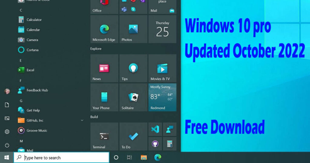 Windows 10 pro Updated October Free Download