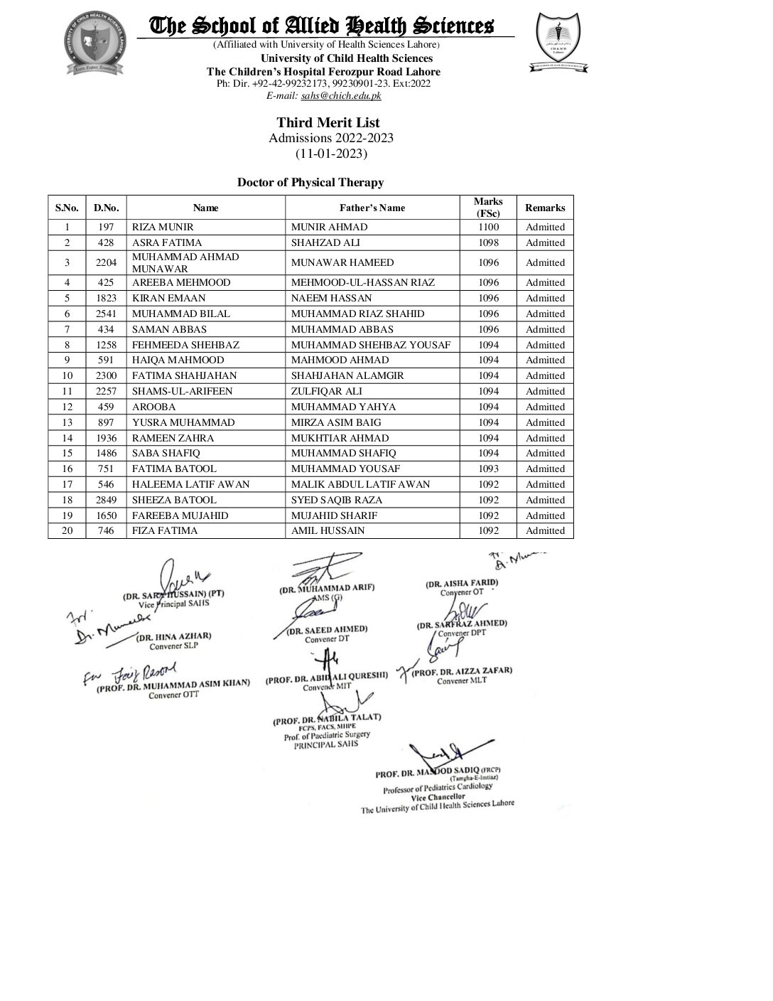 DPT MERIT LIST 1 pdf