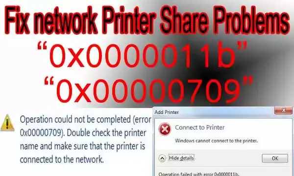 Fix network Printer Share Errors 0x0000011b and 0x00000709 1