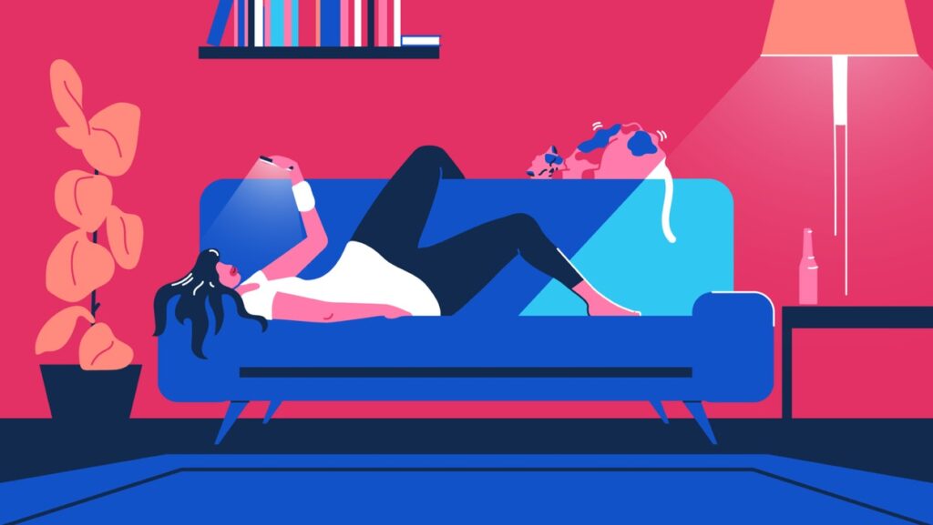 Our Projects 30 mixkit woman lying on a couch looking at her mobile phone 65 original large